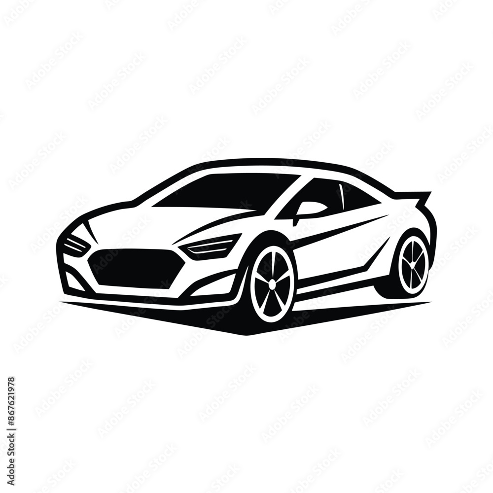 car silhouette on white background. Vehicle icons set view from side, front, back, and top, car logo vector design.