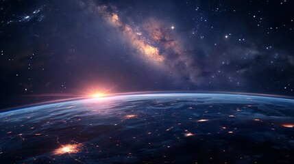 Wall Mural - beautiful view of planet earth from space at night with glowing city lights in fantasy futuristic di