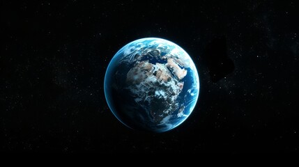 Wall Mural - stunning view of a blue planet from outer space with glowing atmosphere and starry background, ideal