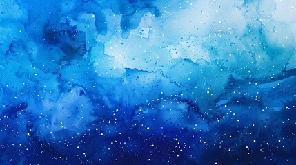 Wall Mural - abstract blue watercolor space background with galaxy and stars, hand-painted artistic illustration 