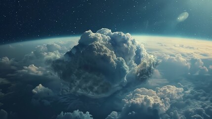 Wall Mural - beautiful earth and cloudscape viewed from space, serene planetary scene with sunlight glinting off 