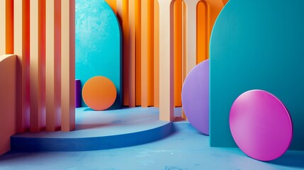 Wall Mural - vibrant layered composition with abstract shapes and colorful textures, creative design concept for 