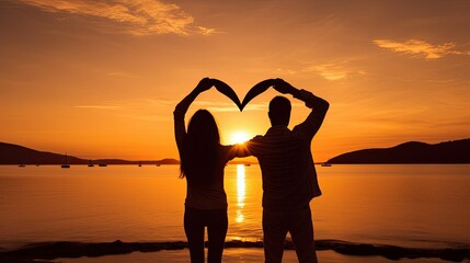 Canvas Print - A couple's silhouette forming heart shapes 