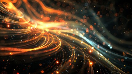 Poster - abstract visual background with glowing lights and lines in dark space, featuring illuminated dots, perfect for technology, futuristic designs, and digital concepts, ideal for wallpaper, backgrounds, 