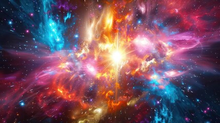 Wall Mural - a stunning cosmic explosion with bright, vibrant colors., image of galaxy universe space beautiful l