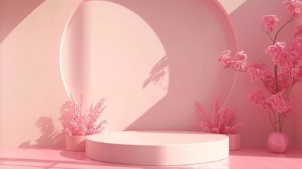 Wall Mural - Space pink product background - soft pastel pink gradient with glowing stardust effect, ideal for cosmetic products, beauty blog headers, and feminine brand designs