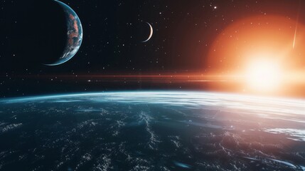 Wall Mural - stunning 8k rendering of planets in space with realistic textures and vivid colors, perfect for sci-