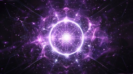 Wall Mural - Space purple sacred geometry vortex background - abstract line art with circles & hexagons