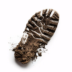 Dirt footprint of a trekker shoe top view