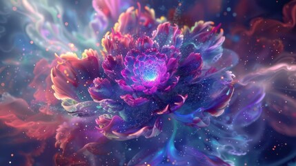 Wall Mural - a stunning cosmic blossom with vibrant, unusual shapes., image of galaxy universe space beautiful li
