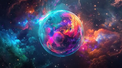 Wall Mural - a stunning cosmic bubble with vibrant colors and shapes., image of galaxy universe space beautiful l
