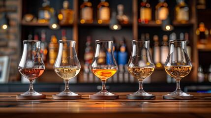 Wall Mural - Whiskey in glass on bar counter at winery