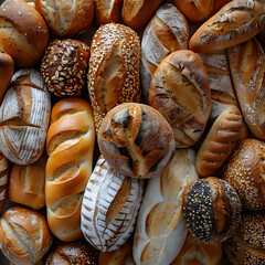 Wall Mural - a bunch of different types of bread on a table