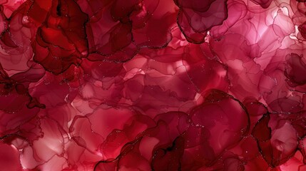 An abstract alcohol ink fluid art background in deep red and maroon, creating a sense of depth and intensity.