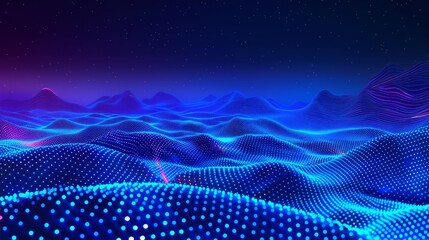 Wall Mural - retro futuristic technology landscape with neon 80s digital city and blue vector mountain background