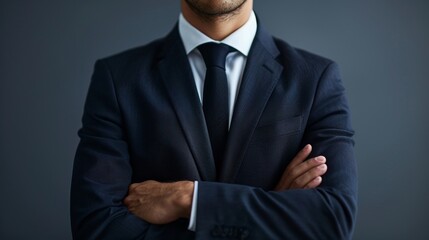 Wall Mural - A man in a suit and tie is standing with his arms crossed