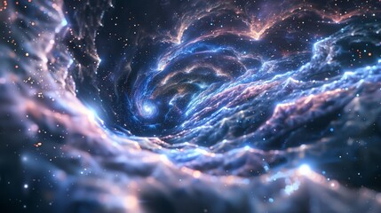 Wall Mural - space warp with stars, cosmic background illustration featuring swirling star clusters and glowing g