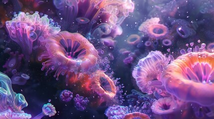 Wall Mural - a stunning cosmic reef with vibrant, unusual shapes.