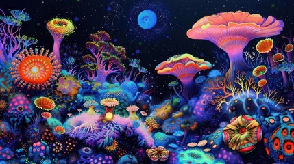 Wall Mural - a stunning cosmic reef with vibrant, unusual shapes.