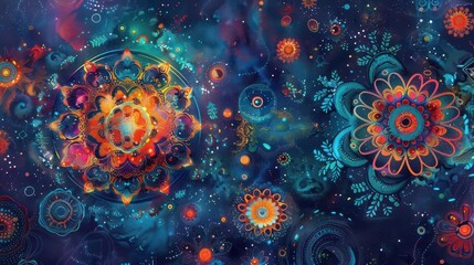 Wall Mural - a stunning cosmic tapestry with vibrant, intricate patterns.