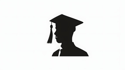 graduation student black cap silhouette icon isolated on white background, flat design, png