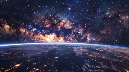 Wall Mural - spectacular view of stars and milky way galaxy above earth from outer space - cosmic landscape with 