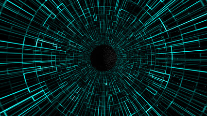 Poster - Wireframe tunnel ,Futuristic virtual circle technology background,