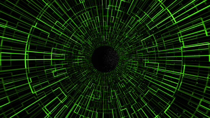 Poster - Wireframe tunnel ,Futuristic virtual circle technology background, 3d rendering