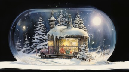 Wall Mural - christmas house in the snow