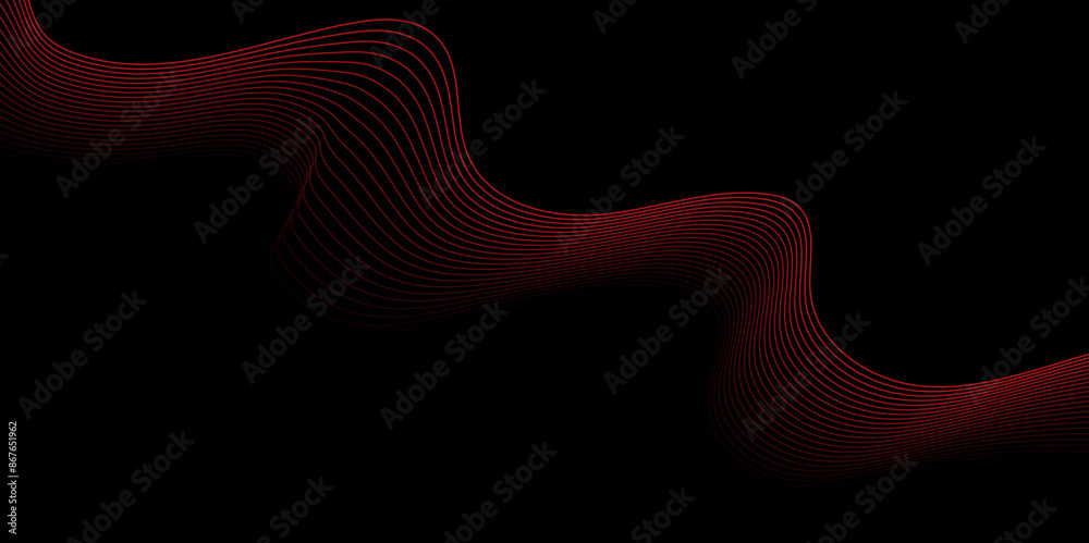 Abstract smooth red wavy line on a black background. Black background ...
