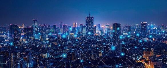 Cityscape with Network Connections at Night