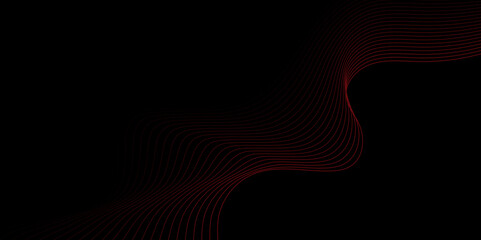 Wall Mural - Abstract smooth red wavy line on a black background. Black background with wave design. Abstract background with red geometric wavy glowing lines.  Futuristic digital high-technology banner. Vector 