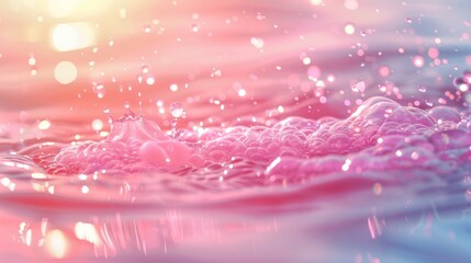 Canvas Print - Water surface texture with bubbles and sunlight reflections in pink color Trendy abstract nature background