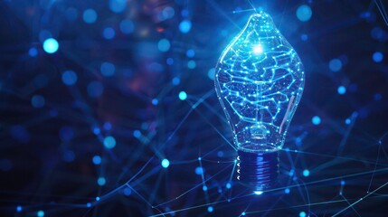 Aufkleber - Artificial intelligence data digital innovation, abstract blue glow light bulb on dark blue background. Generative AI