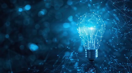 Aufkleber - Artificial intelligence data digital innovation, abstract blue glow light bulb on dark blue background. Generative AI