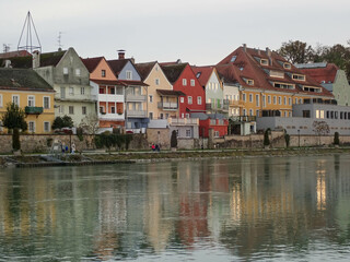 Poster - European buildings along a river