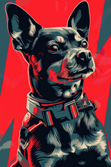 Wall Mural - Minimalistic futuristic black and red dog poster