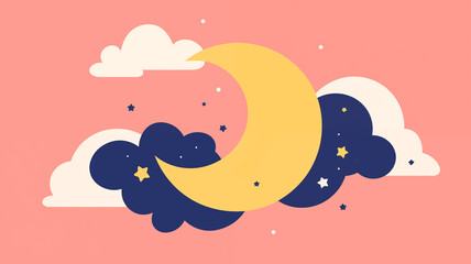 Wall Mural - Hand drawn cartoon beautiful moon in the sky illustration background
