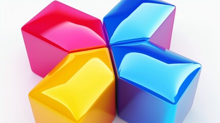 Poster - A colorful cube with a blue square in the middle. The cube is made of plastic and has a shiny, reflective surface