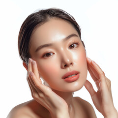 Beauty Asian women spa skin healthy on 100% isolate white background.