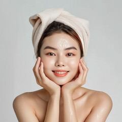 Beauty Asian women spa skin healthy on 100% isolate white background.