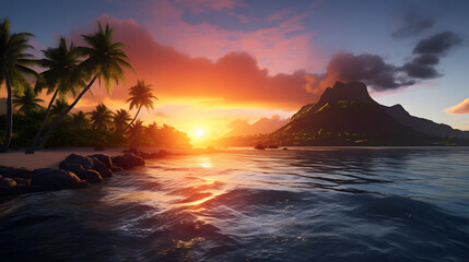 Wall Mural - Tahiti island summer sunrise