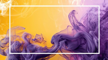 Abstract smoke purple and yellow with 3d white frame border. Minimal luxury frame background. Modern design