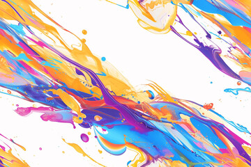 Wall Mural - Seamless pattern showcasing fluid multicolored paint flows, blending pink, blue, orange, and yellow. The design appears smooth and liquid-like with a sense of motion.