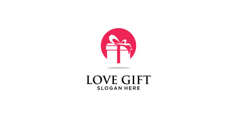 Creative love gift logo design with unique concept , gift box logo , premium vector