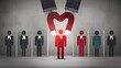 © BISO - One person from the row is selected by the magnet. Recruiting the best candidate. Human resources. Search for the right person. Attracting the right employee to the company.
