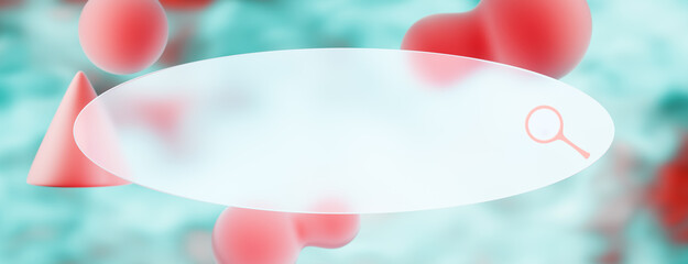 Poster - Abstract glass shapes with a magnifying glass on a blurred blue background. 3d rendering
