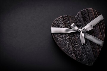 Wall Mural - Black wooden gift box Valentine's Day idea. Romantic wedding ring box. Copy space. Top view