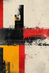 Sticker - An abstract background with geometric shapes and grungy textures in red, black, and yellow for a bold wallpaper