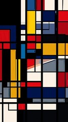 Poster - This image features a Mondrian-inspired wallpaper, perfect for backgrounds, displaying a grid of colorful geometric shapes